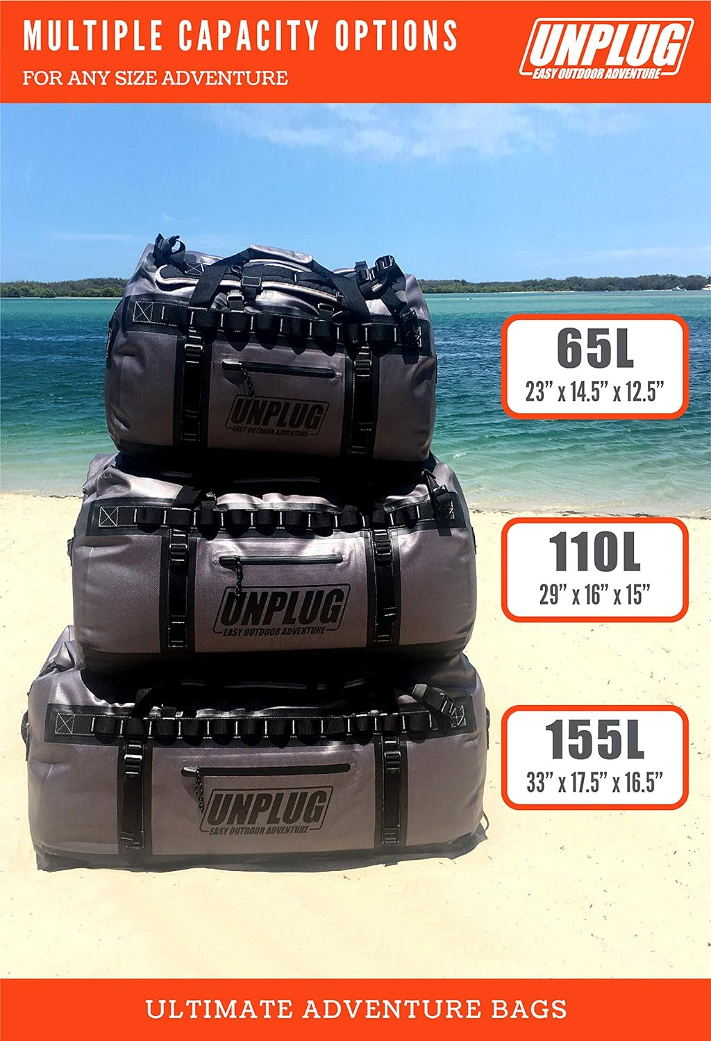 UNPLUG Ultimate Adventure Bag -1680D Heavy Duty Waterproof Travel Duffel Bags for Camping, Motorcycle Dry Bag, Waterproof Bags for Boating, Waterproof Duffle Backpack,Tactical Duffle Bag