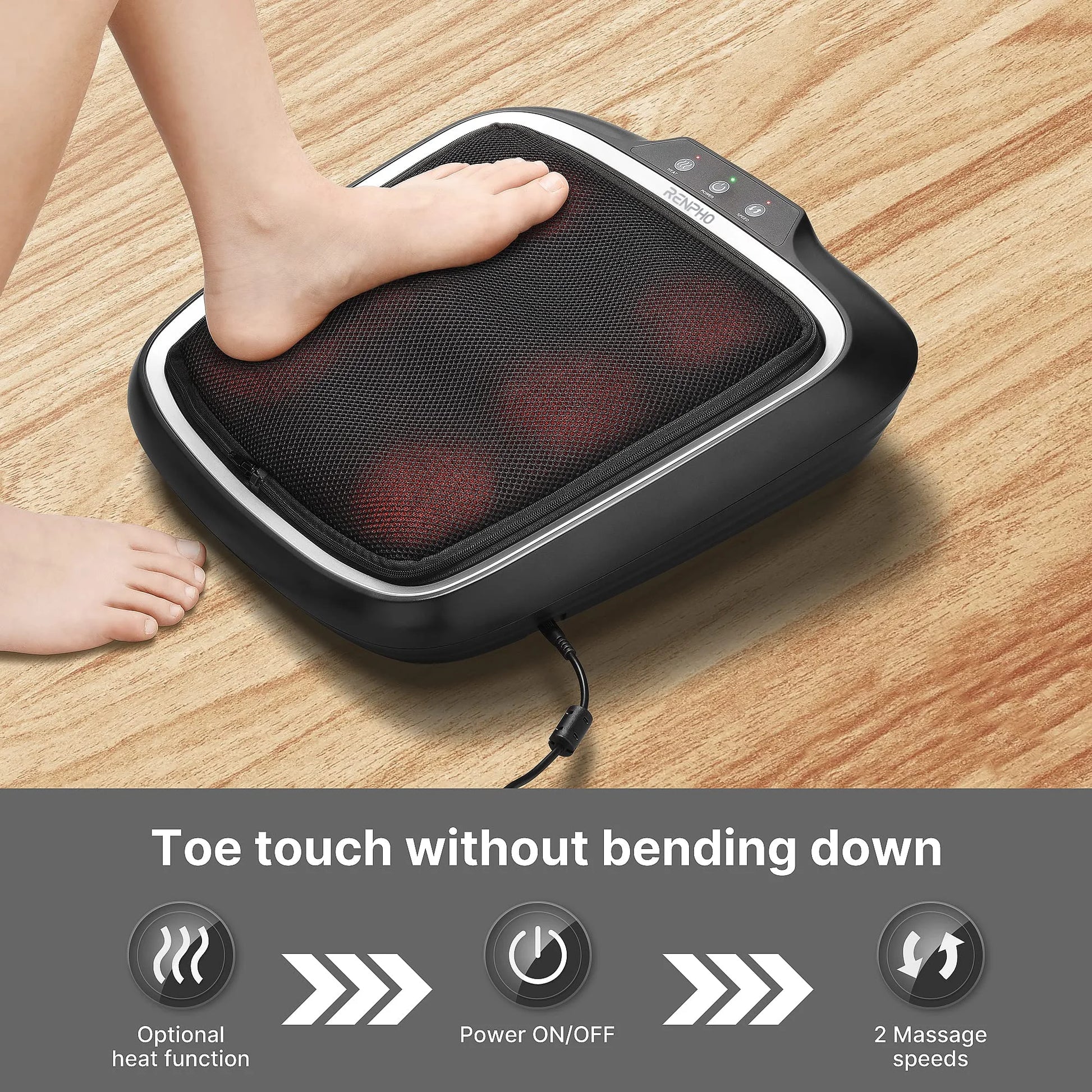 Foot Massager with Heat, Shiatsu Heated Electric Foot Massager, Deep Kneading Feet & Back Massager for Muscle Pain Relief, Plantar Fasciitis, Home and Office Use Fit Size Feet up to 14