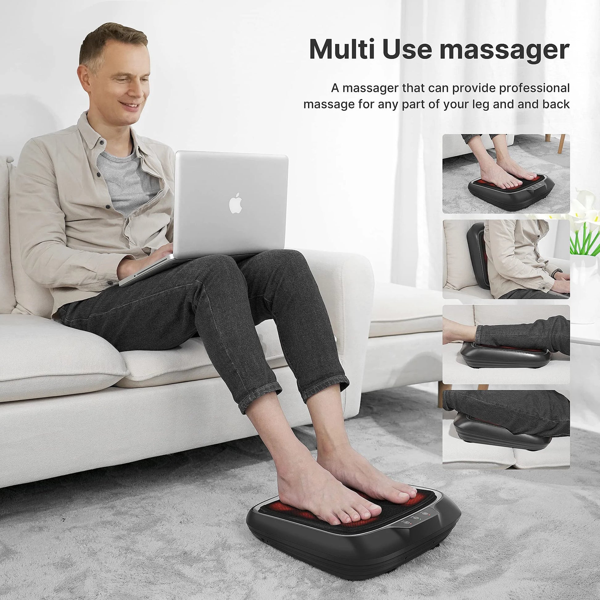 Foot Massager with Heat, Shiatsu Heated Electric Foot Massager, Deep Kneading Feet & Back Massager for Muscle Pain Relief, Plantar Fasciitis, Home and Office Use Fit Size Feet up to 14
