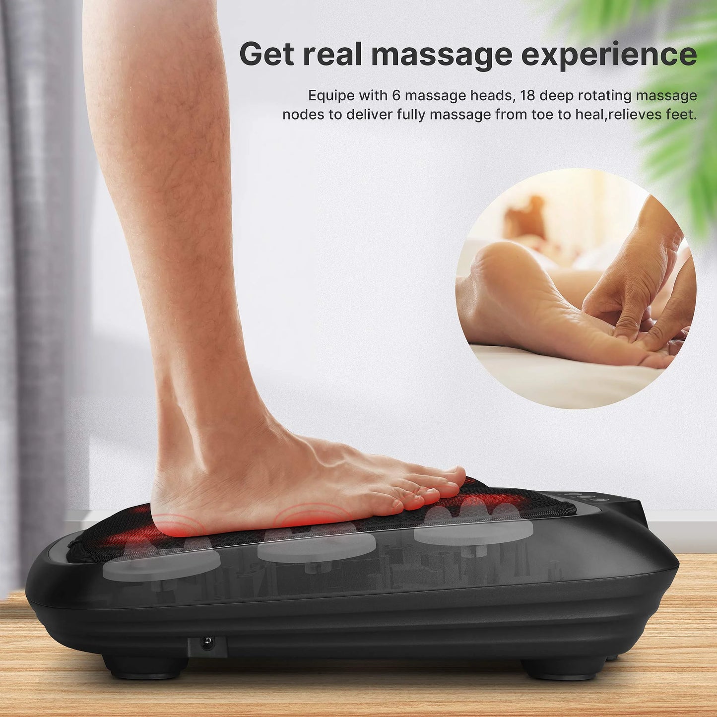 Foot Massager with Heat, Shiatsu Heated Electric Foot Massager, Deep Kneading Feet & Back Massager for Muscle Pain Relief, Plantar Fasciitis, Home and Office Use Fit Size Feet up to 14